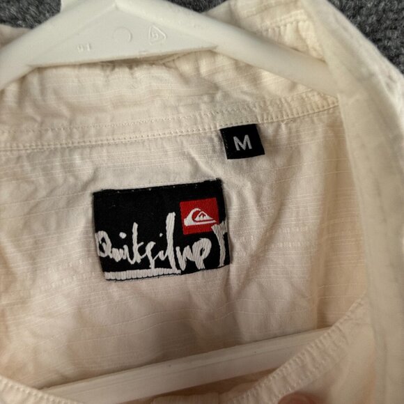 Quiksilver Men Short Sleeve Button Up Shirt Medium Off White Ivory Cotton Adult - Picture 8 of 12